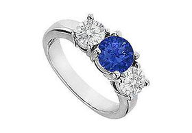 Sapphire and Diamond Engagement Ring : 14K White Gold - 2.00 CT TGW - Ring Size 9.0sapphire 