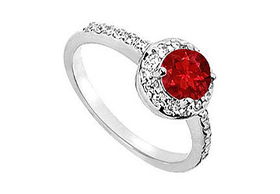 Ruby and Diamond Engagement Ring : 14K White Gold - 1.50 CT TGW - Ring Size 9.0ruby 