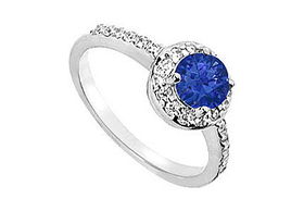 Sapphire and Diamond Engagement Ring : 14K White Gold - 1.50 CT TGW - Ring Size 9.0sapphire 