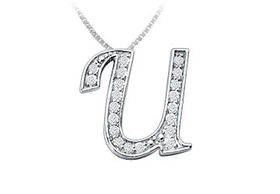 Script U Diamond Initial Pendant : 14K White Gold - 0.50 CT Diamondsscript 