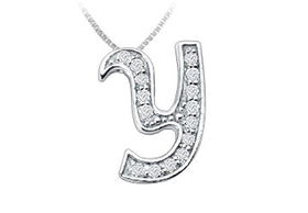 Script Y Diamond Initial Pendant : 14K White Gold - 0.40 CT Diamondsscript 