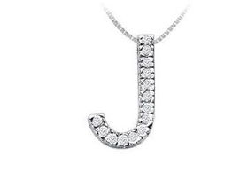 Classic J Initial Diamond Pendant : 14K White Gold - 0.25 CT Diamondsclassic 