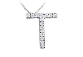 Classic T Initial Diamond Pendant : 14K White Gold - 0.25 CT Diamondsclassic 