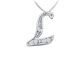 Script L Diamond Initial Pendant : 14K White Gold - 0.10 CT Diamondsscript 