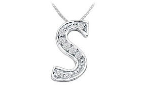 Script S Diamond Initial Pendant : 14K White Gold - 0.15 CT Diamondsscript 