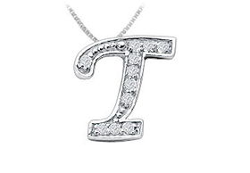 Script T Diamond Initial Pendant : 14K White Gold - 0.15 CT Diamondsscript 