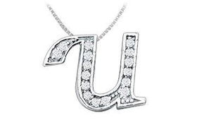 Script U Diamond Initial Pendant : 14K White Gold - 0.15 CT Diamondsscript 