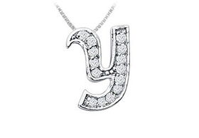 Script Y Diamond Initial Pendant : 14K White Gold - 0.25 CT Diamondsscript 