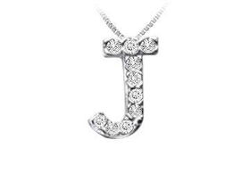 Classic J Initial Diamond Pendant : 14K White Gold - 0.10 CT Diamondsclassic 