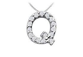 Classic Q Initial Diamond Pendant : 14K White Gold - 0.15 CT Diamondsclassic 