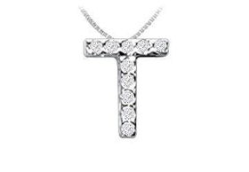 Classic T Initial Diamond Pendant : 14K White Gold - 0.10 CT Diamondsclassic 