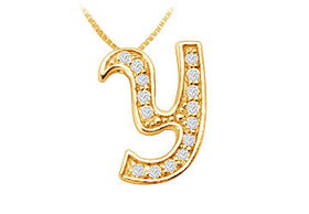 Script Y Diamond Initial Pendant : 14K Yellow Gold - 0.40 CT Diamondsscript 