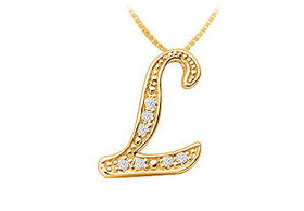 Script L Diamond Initial Pendant : 14K Yellow Gold - 0.20 CT Diamondsscript 