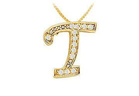 Script T Diamond Initial Pendant : 14K Yellow Gold - 0.33 CT Diamondsscript 