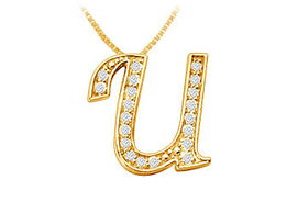 Script U Diamond Initial Pendant : 14K Yellow Gold - 0.50 CT Diamondsscript 