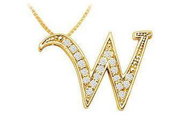 Script W Diamond Initial Pendant : 14K Yellow Gold - 0.50 CT Diamondsscript 