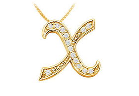 Script X Diamond Initial Pendant : 14K Yellow Gold - 0.35 CT Diamondsscript 