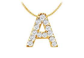 Classic A Initial Diamond Pendant : 14K Yellow Gold - 0.15 CT Diamondsclassic 