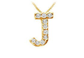 Classic J Initial Diamond Pendant : 14K Yellow Gold - 0.10 CT Diamondsclassic 