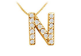 Classic N Initial Diamond Pendant : 14K Yellow Gold - 0.15 CT Diamondsclassic 