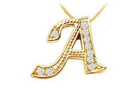 Script A Diamond Initial Pendant : 14K Yellow Gold - 0.15 CT Diamondsscript 