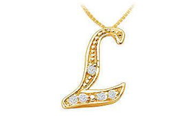 Script L Diamond Initial Pendant : 14K Yellow Gold - 0.10 CT Diamondsscript 