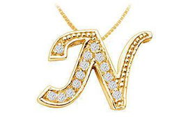 Script N Diamond Initial Pendant : 14K Yellow Gold - 0.25 CT Diamondsscript 