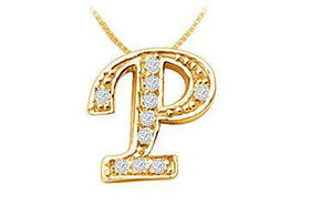 Script P Diamond Initial Pendant : 14K Yellow Gold - 0.15 CT Diamondsscript 