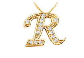 Script R Diamond Initial Pendant : 14K Yellow Gold - 0.25 CT Diamondsscript 