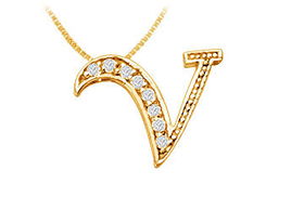 Script V Diamond Initial Pendant : 14K Yellow Gold - 0.15 CT Diamondsscript 