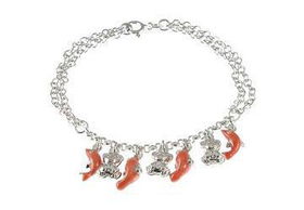 Enamel Dolphin and Teddy Bear Charm Sterling Silver Braceletenamel 