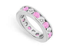 Pink Sapphire and Diamond Eternity Band : 14K White Gold  3.00 CT TGW - Ring Size 9.0pink 