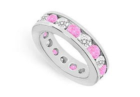 Pink Sapphire and Diamond Eternity Band : 14K White Gold  4.00 CT TGW - Ring Size 9.0pink 