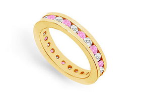 Pink Sapphire and Diamond Eternity Band : 14K Yellow Gold  1.00 CT TGW - Ring Size 9.0pink 