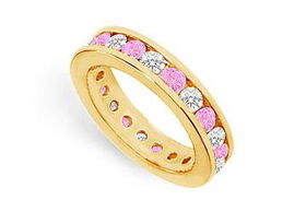 Pink Sapphire and Diamond Eternity Band : 14K Yellow Gold  2.00 CT TGW - Ring Size 9.0pink 