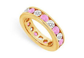 Pink Sapphire and Diamond Eternity Band : 14K Yellow Gold  3.00 CT TGW - Ring Size 9.0pink 