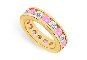 Pink Sapphire and Diamond Eternity Band : 14K Yellow Gold  4.00 CT TGW - Ring Size 9.0pink 