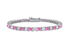 Pink Sapphire and Diamond Tennis Bracelet : 14K White Gold  1.00 CT TGWpink 