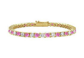 Pink Sapphire and Diamond Tennis Bracelet : 14K Yellow Gold  1.00 CT TGWpink 