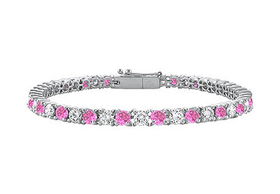 Pink Sapphire and Diamond Tennis Bracelet : 14K White Gold  2.00 CT TGWpink 