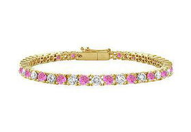 Pink Sapphire and Diamond Tennis Bracelet : 14K Yellow Gold  2.00 CT TGWpink 