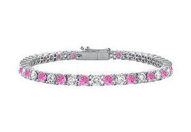 Pink Sapphire and Diamond Tennis Bracelet : 14K White Gold  4.00 CT TGWpink 