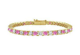 Pink Sapphire and Diamond Tennis Bracelet : 14K Yellow Gold  4.00 CT TGWpink 