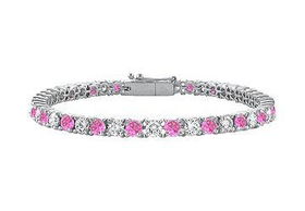 Pink Sapphire and Diamond Tennis Bracelet : 14K White Gold  5.00 CT TGWpink 