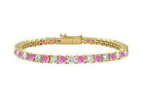 Pink Sapphire and Diamond Tennis Bracelet : 14K Yellow Gold  5.00 CT TGWpink 