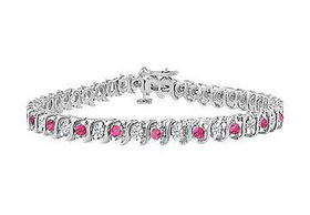 Pink Sapphire and Diamond S Tennis Bracelet : 14K White Gold  1.00 CT TGWpink 