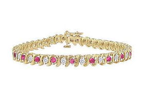 Pink Sapphire and Diamond S Tennis Bracelet : 14K Yellow Gold  1.00 CT TGWpink 