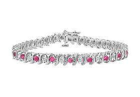 Pink Sapphire and Diamond S Tennis Bracelet : 14K White Gold  2.00 CT TGWpink 