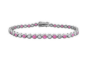 Pink Sapphire and Diamond Tennis Bracelet : 14K White Gold  2.00 CT TGWpink 