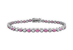 Pink Sapphire and Diamond Tennis Bracelet : 14K White Gold  3.00 CT TGWpink 